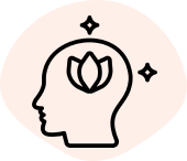 A black and white icon of a head with an image of a flower in the middle.